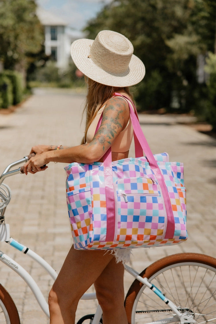 Multicolored Checkered Oversized Foldable Tote