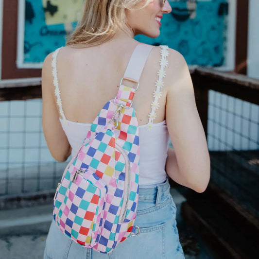 Multicolor checker crossbody